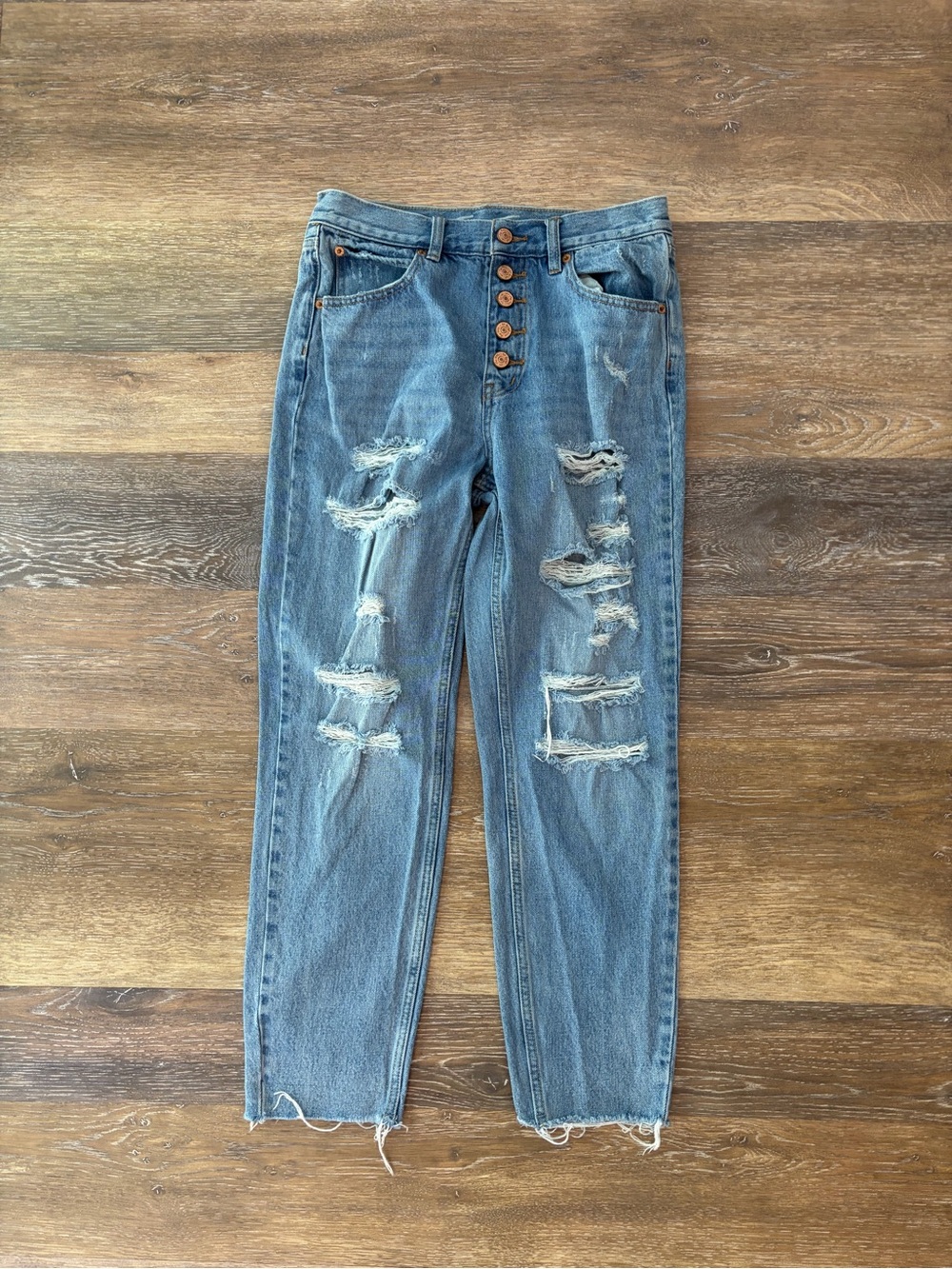 We The Free-Free People Blossom Rigid Crop Skinny Jeans-Distressed-Blue-Size 28